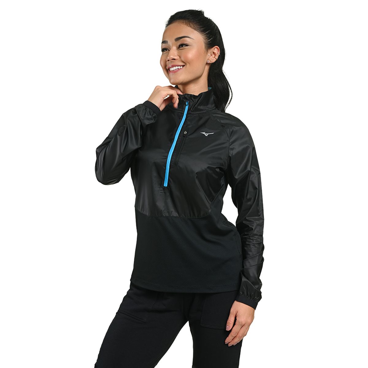Camiseta Manga Longa Mizuno Static Windtop Feminina PP Preto