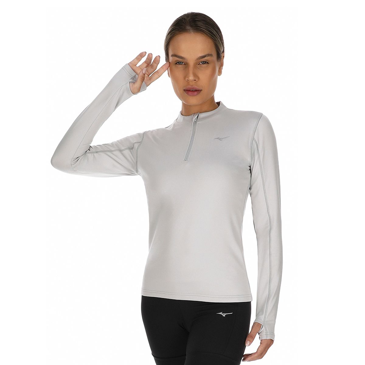 Camiseta Manga Longa Feminina Mizuno Termica G Cinza