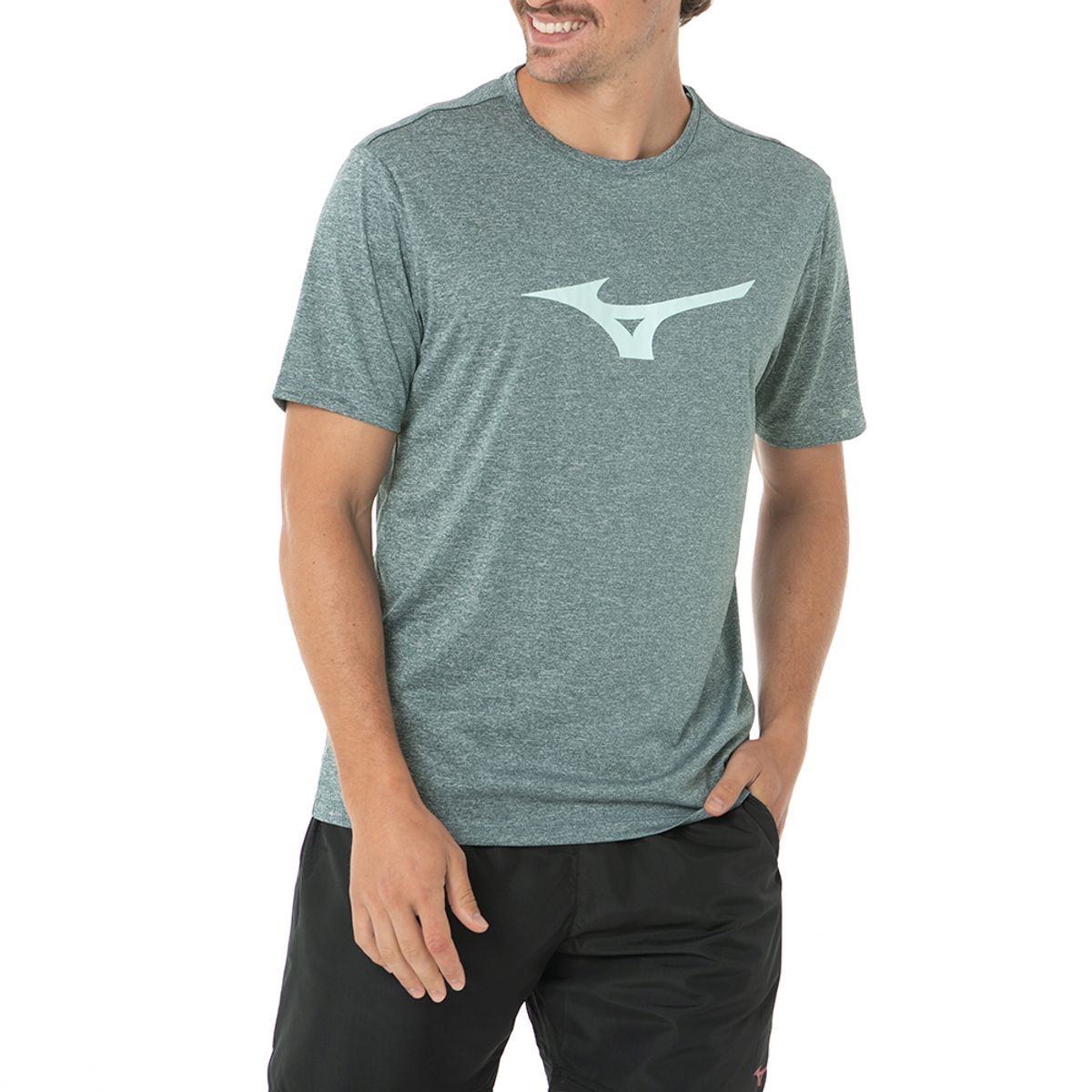 Camiseta de Corrida Mizuno Run Spark Mescla Masculina GG Verde