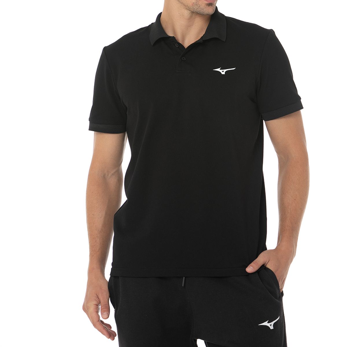 Camiseta Polo Casual Masculina Mizuno P Preto