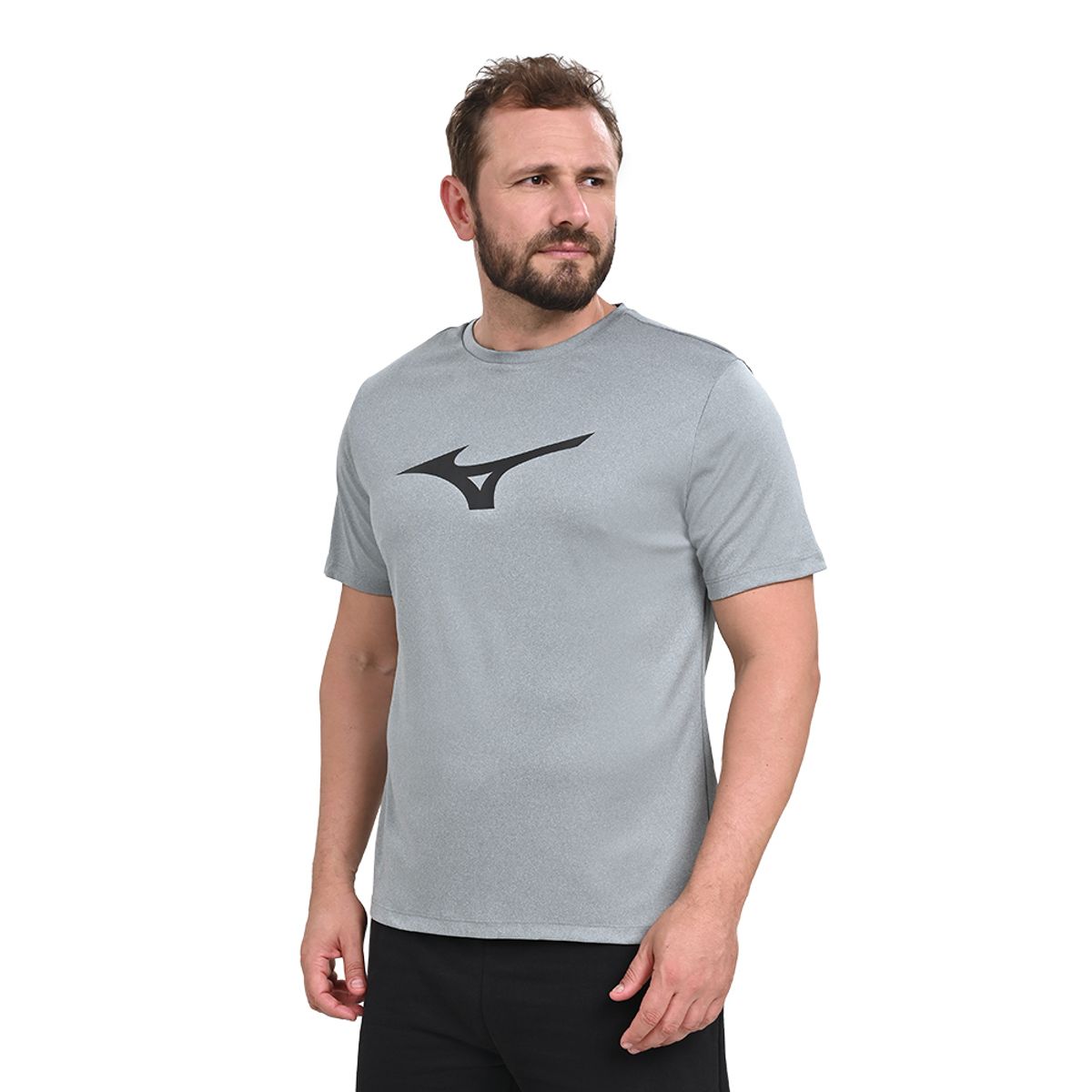 Camiseta de Corrida Masculina Mizuno Run Spark Big Logo P Cinza