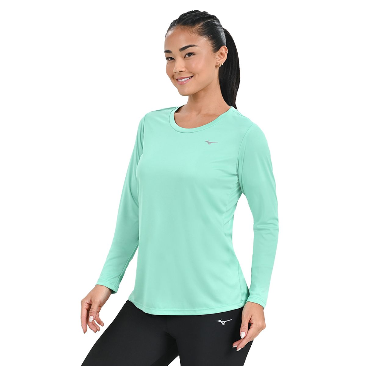 Camiseta Manga Longa de Treino Feminina Mizuno Energy GG Verde