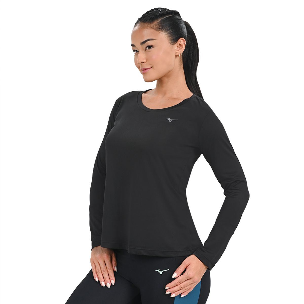 Camiseta Manga Longa de Corrida Feminina Mizuno Nirvana M Preto