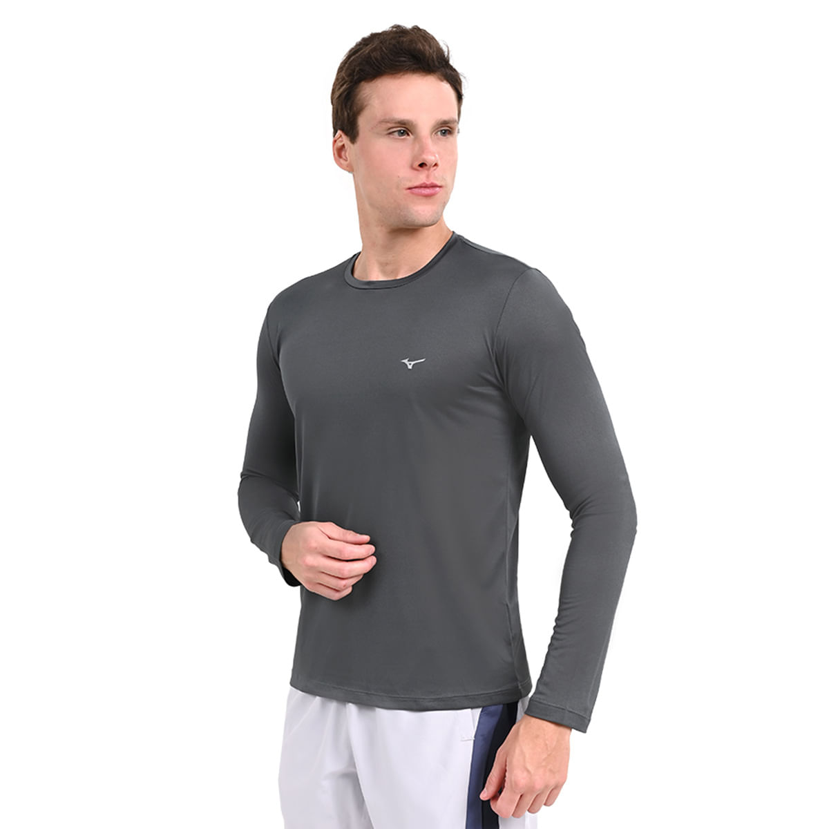 Camiseta Manga Longa de Treino Masculina Mizuno Nirvana EG Cinza