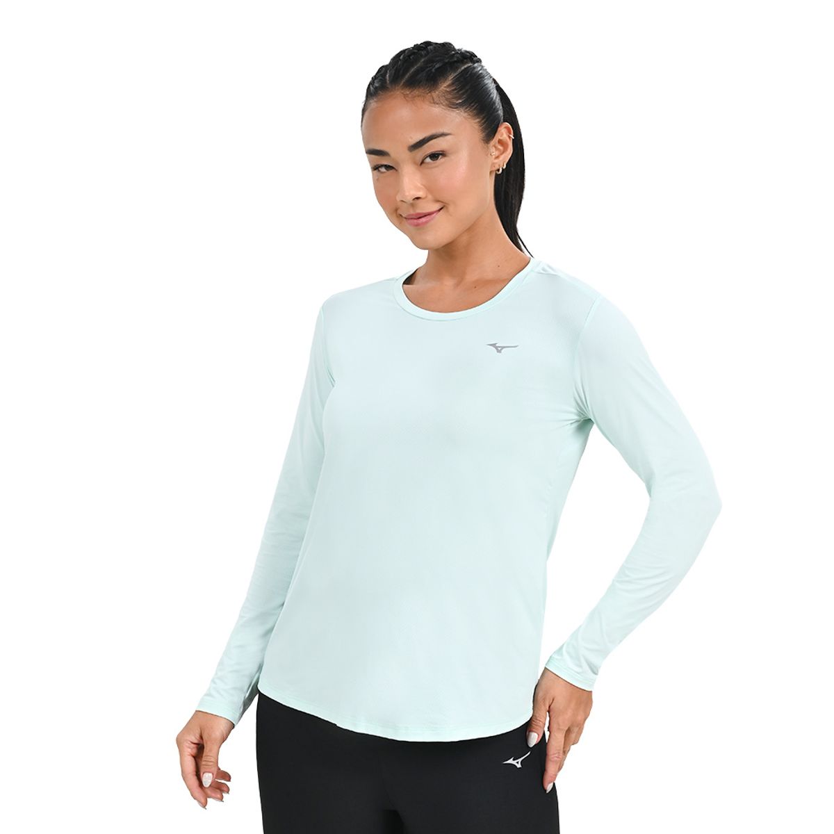 Camiseta Manga Longa de Corrida Feminina Mizuno Pro Uv +50 P Azul