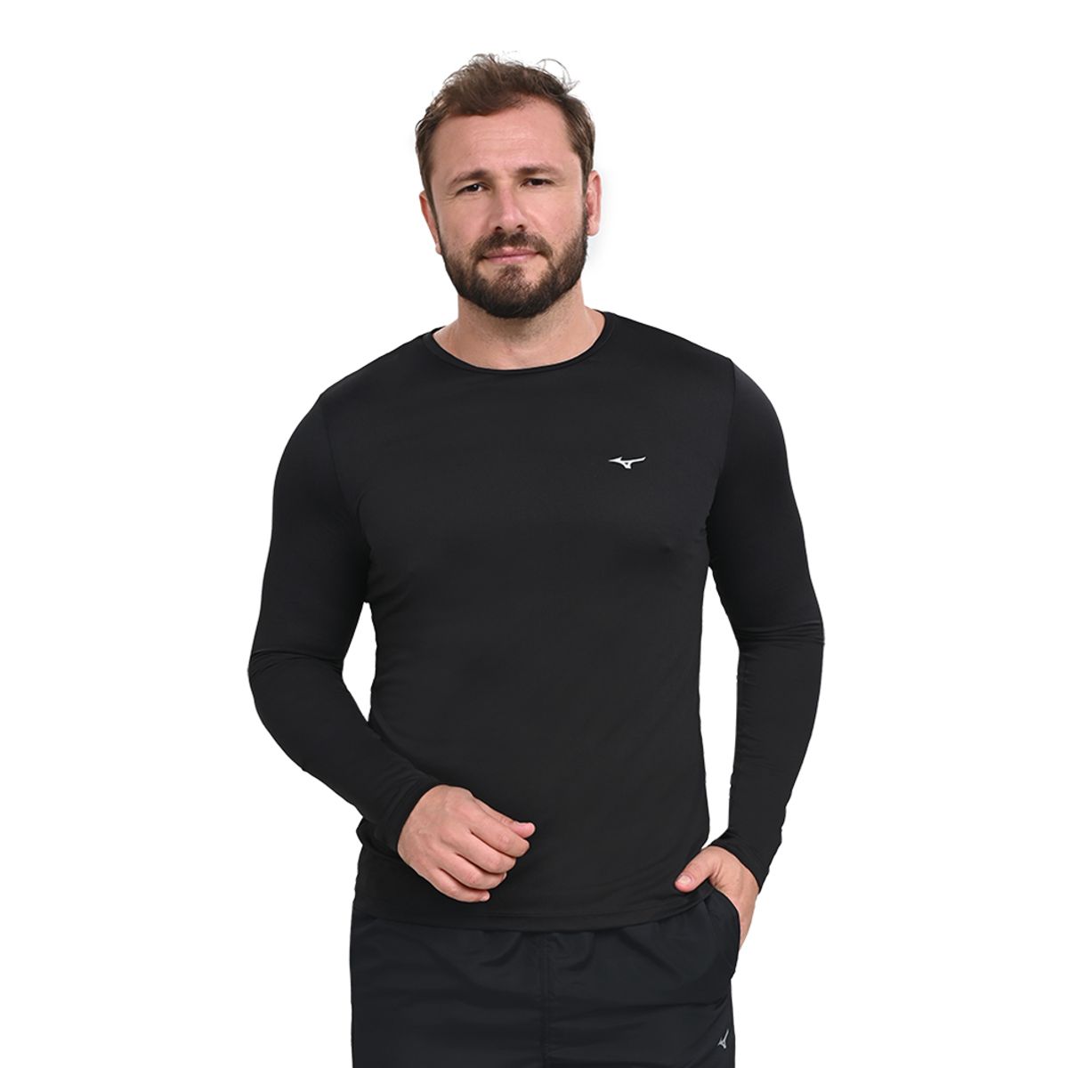 Camiseta Manga Longa de Treino Masculina Mizuno Nirvana G Preto