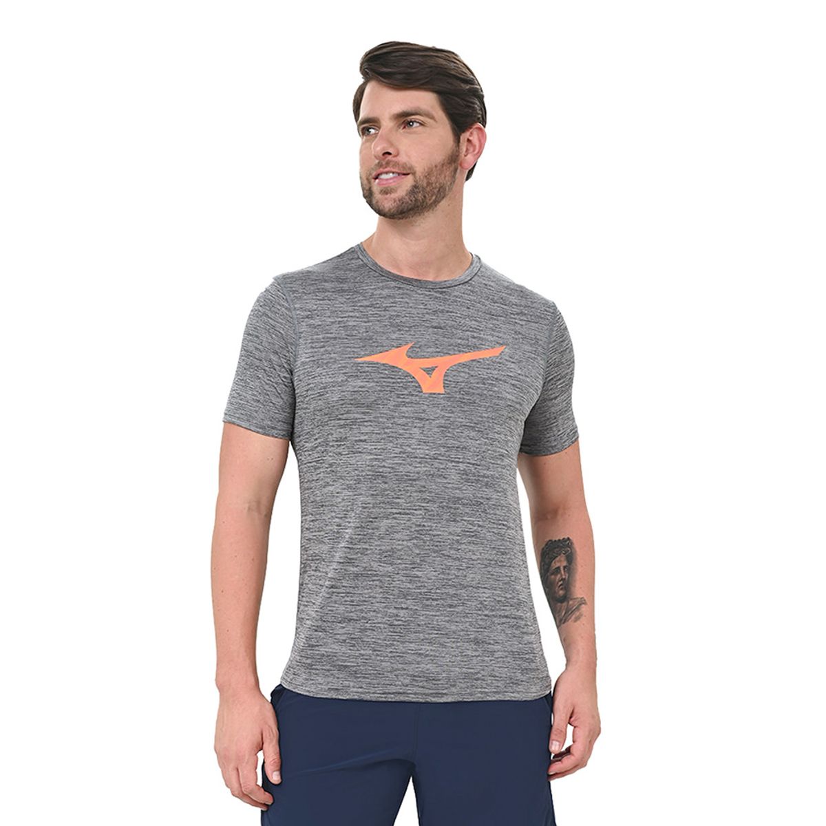 Camiseta de Corrida Masculina Mizuno Core Run Bird P Cinza
