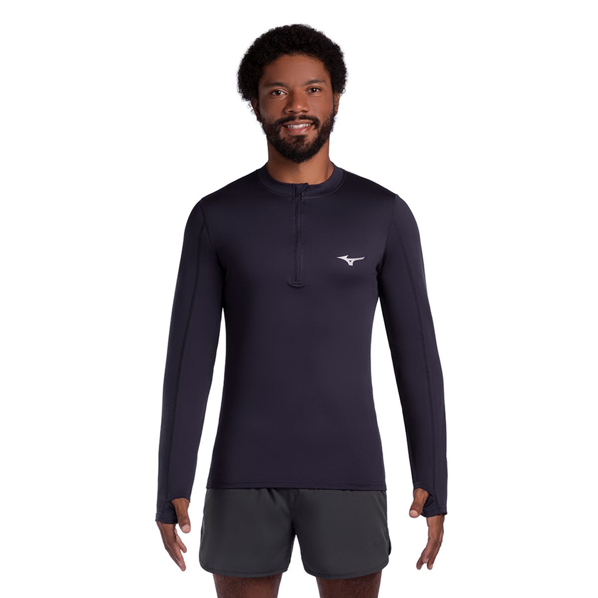 Camiseta Manga longa de Corrida Masculina Mizuno Térmica P Azul
