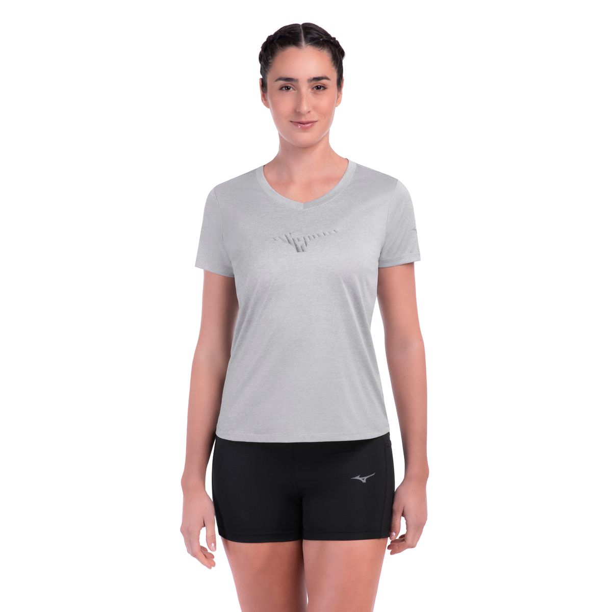 Camiseta de Corrida Mizuno Spark Big Logo 2 Feminina GG Cinza