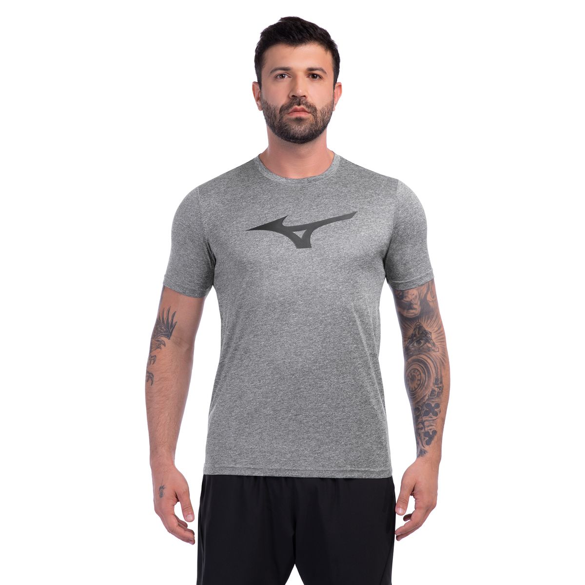 Camiseta de Corrida Mizuno Run Spark Mescla Masculina GG Preto
