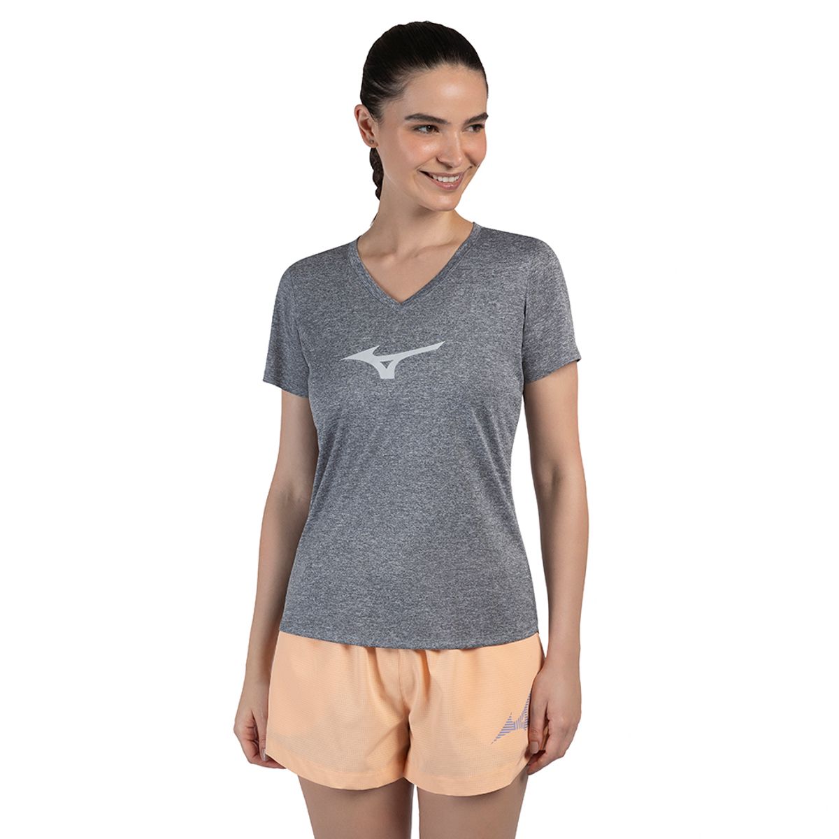 Camiseta de Corrida Feminina Mizuno Big Logo M Cinza