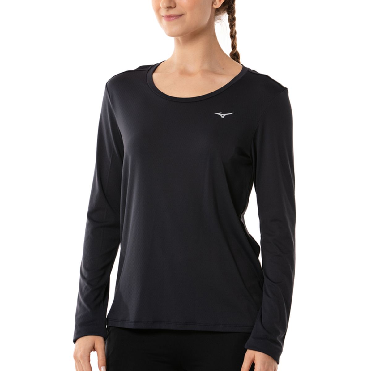 Camiseta Manga Longa de Corrida Feminina Mizuno Nirvana GG Preto
