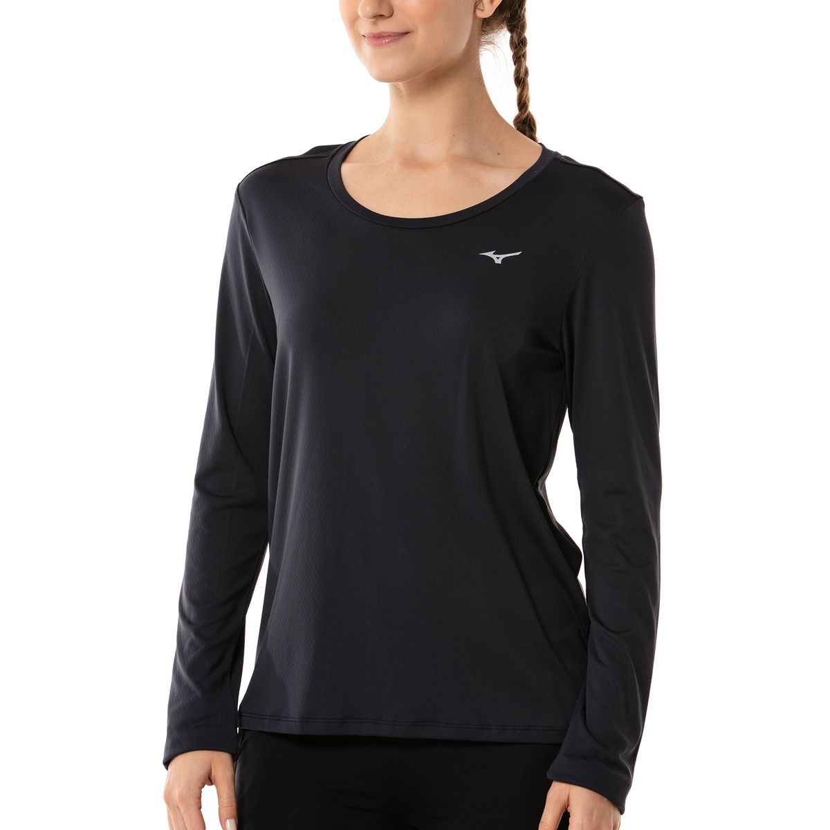 Camiseta Manga Longa de Corrida Feminina Mizuno Nirvana G Preto